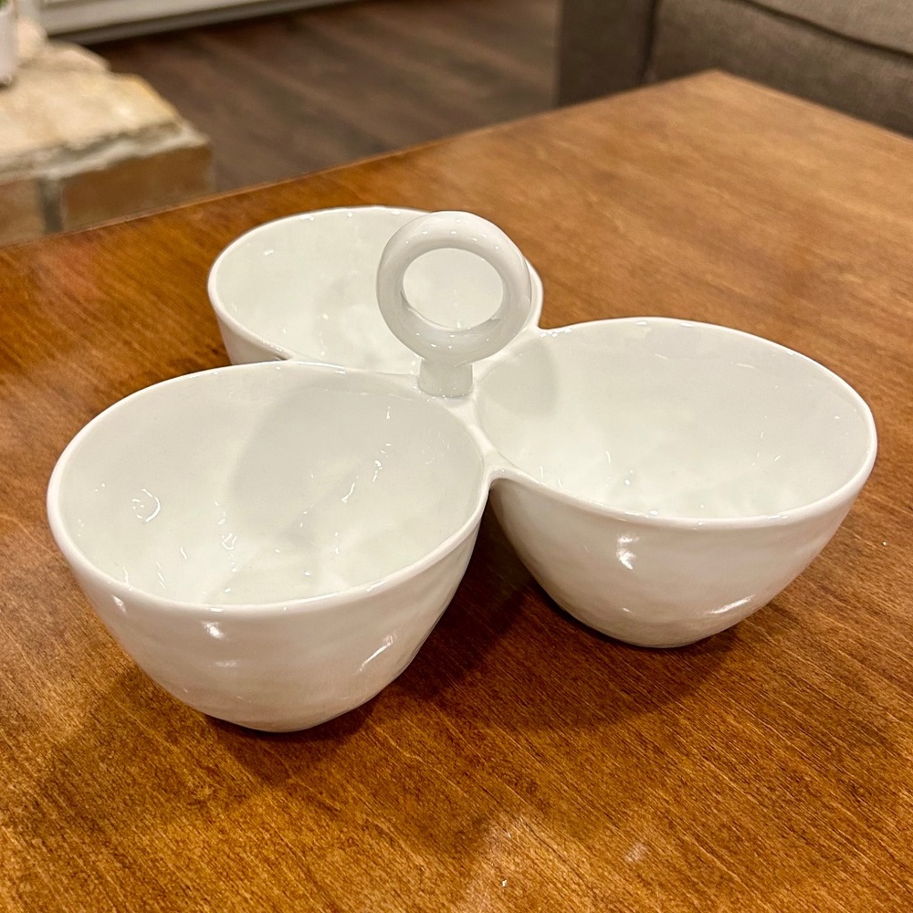 🦋 Crate & Barrel Mercer White Porcelain 3-Part Divided Server